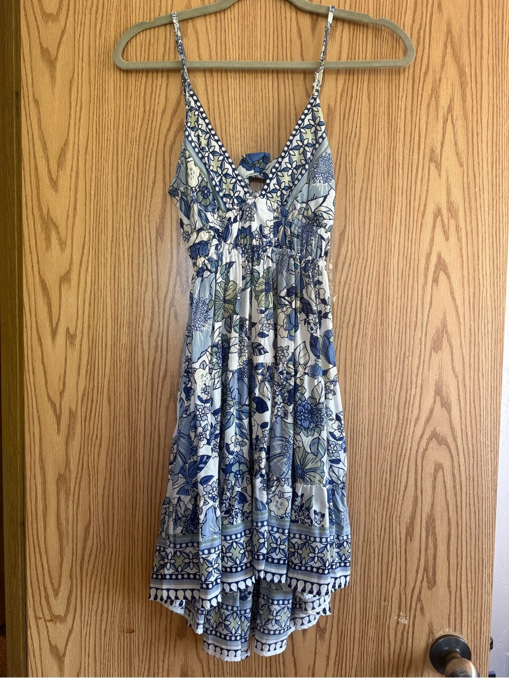 Angie Blue and White Floral Asymmetrical Sundress